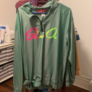 Shinesty Unisex Large “Shine On” retro vintage windbreaker. Green, neon logo.